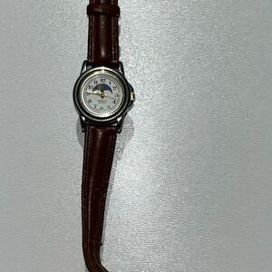 Concepts Unisex Moon Phase Stainless Steel Back Brown Leather Strap Wristwatch
